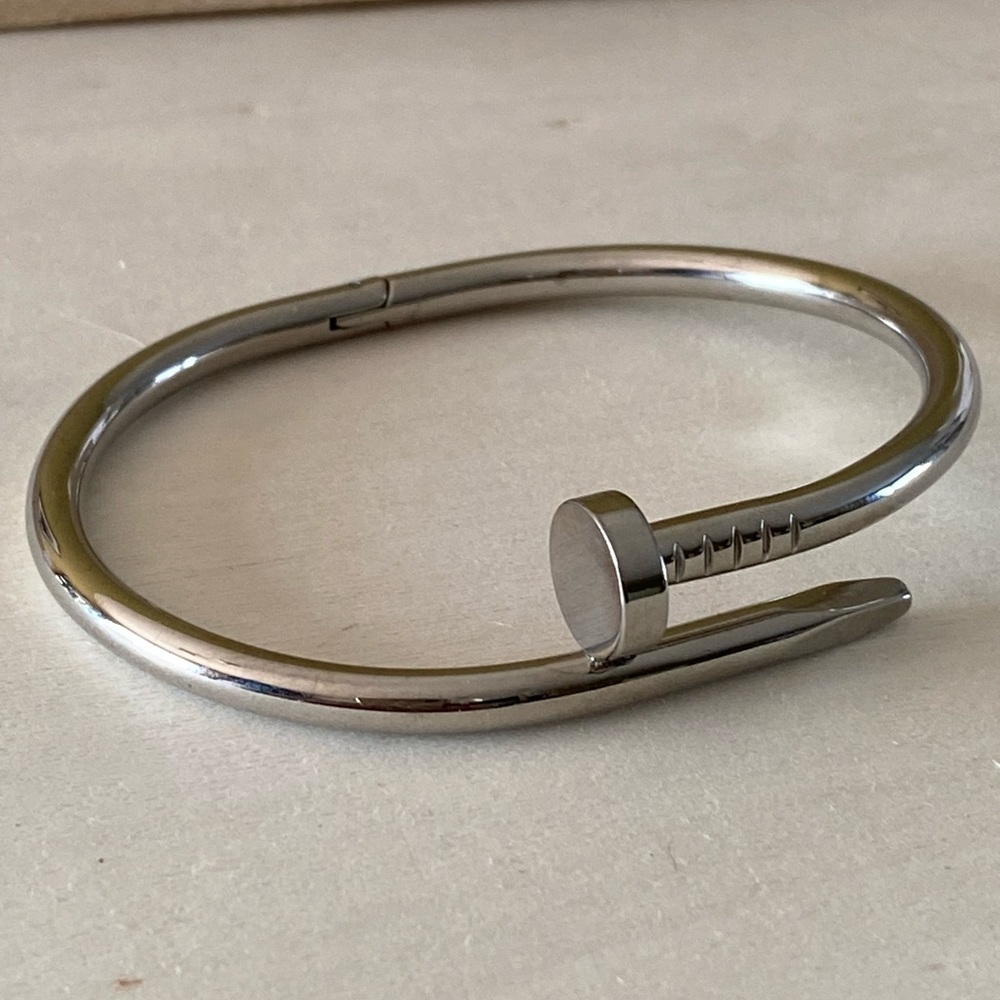 Silver Nail-Inspired Open Cuff Bracelet for Women